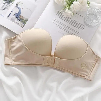 Vintage Style Front Closure Sexy Push Up Bra Women Invisible Bras Underwear Lingerie for Female Brassiere Strapless Seamless Bralette ABC Cup