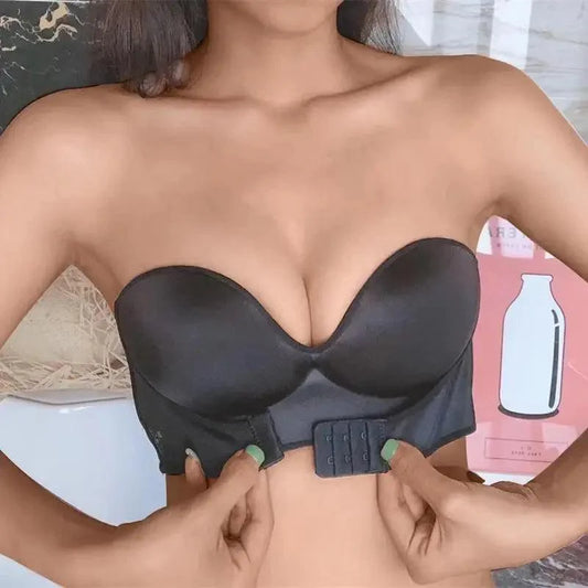 Vintage Style Front Closure Sexy Push Up Bra Women Invisible Bras Underwear Lingerie for Female Brassiere Strapless Seamless Bralette ABC Cup