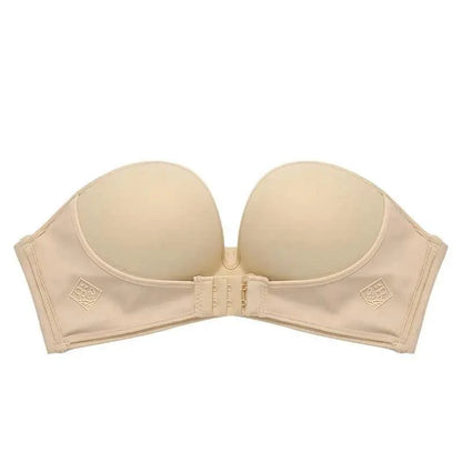 Vintage Style Front Closure Sexy Push Up Bra Women Invisible Bras Underwear Lingerie for Female Brassiere Strapless Seamless Bralette ABC Cup
