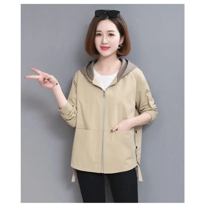 Vintage Style Women's Coat Hooded Jacket Long Sleeve Zipper Pockets Casual Windbreaker Basic Jackets Outerwear Plus Size 4XL E25