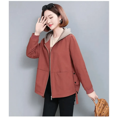 Vintage Style Women's Coat Hooded Jacket Long Sleeve Zipper Pockets Casual Windbreaker Basic Jackets Outerwear Plus Size 4XL E25