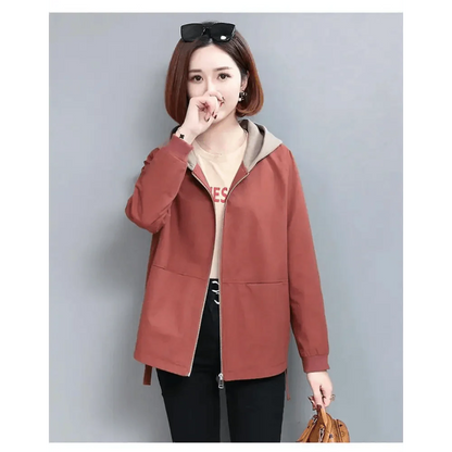 Vintage Style Women's Coat Hooded Jacket Long Sleeve Zipper Pockets Casual Windbreaker Basic Jackets Outerwear Plus Size 4XL E25