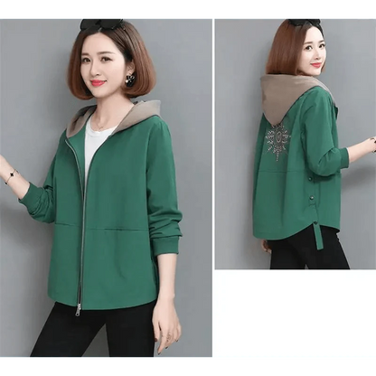 Vintage Style Women's Coat Hooded Jacket Long Sleeve Zipper Pockets Casual Windbreaker Basic Jackets Outerwear Plus Size 4XL E25