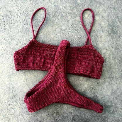 Vintage Women Push-up Padded Bra Bikini Set Pleated Swimsuit Women's Detachable Padded Cutout Push Up Striped Bikini Set Two Piece Swimsuit Swimming Beach Bathing Costume Classic Bikini Set