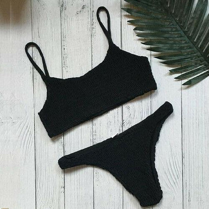 Vintage Women Push-up Padded Bra Bikini Set Pleated Swimsuit Women's Detachable Padded Cutout Push Up Striped Bikini Set Two Piece Swimsuit Swimming Beach Bathing Costume Classic Bikini Set