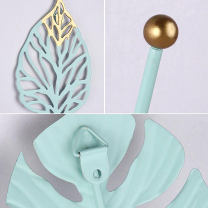 Wall Coat Rack Clothes Hanger Home Decoration Accessories Wall Hooks for Hanging Clothes Blue Leaves/Golden Leaves Home Storage Decorative Leaves Iron Hooks Tropic Plant Wall Mounted Single Clothes Hangers Decorative Hanger Hanging Hooks
