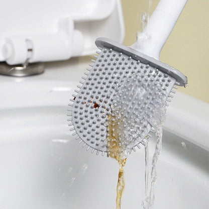 Wall-Mounted Silicone Toilet Brush Wash Toilet Accessories With Holder Soft Bristles Brushes Set Bathroom Cleaning Tool Toilet Brush Set Silicone Toilet Brush With Holder Wall Mounted With Toilet Bowl Brush And Holder Bendable Brush Head Holder