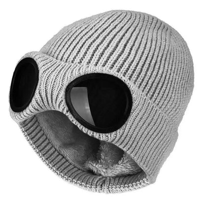 Warm Classic Unisex Wool Knitted Goggles Beanie Comfortable Winter Stylish Hat Outdoor Sports Cap For Men Women New Fashion Multi Function Caps