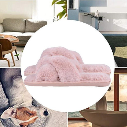Warm Fluffy Slippers Women Faux Fur Slipper Indoor Floor Slides Flat Soft Furry House Warm Comfortable Fuzzy Furry Bedroom Slippers Indoor Cozy Memory Foam Anti-Slip Flip Flops