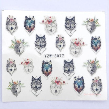 Water Decals Nail Tattoo Wolf Animal 3D Embossed Nail Sticker Flower Adhesive Manicure Slider Nail Art Tips Curve Graffiti Nail Design for Acrylic Nail Supplies Designer Nail Decorations for Women Girls Kids 3D Nail Art Stickers Decals