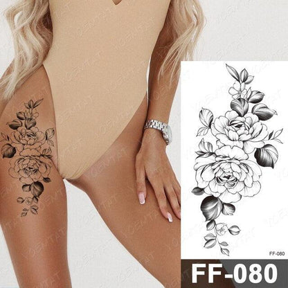 Waterproof Temporary Black Tattoo Sticker Peony Flower Snake Sketch Luxury Big Tattoo For Womens