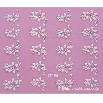 Waterproof Water Transfer Nails Art Sticker Fashion 3D Flower Design Girl And Women Manicure Tools Nail Decoration Decals Decorations Luxurious Nail Art Decoration White Feather Lace Flower Leaf Carving Design Exquisite Pattern Nail Art Supplies