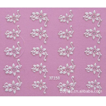 Waterproof Water Transfer Nails Art Sticker Fashion 3D Flower Design Girl And Women Manicure Tools Nail Decoration Decals Decorations Luxurious Nail Art Decoration White Feather Lace Flower Leaf Carving Design Exquisite Pattern Nail Art Supplies