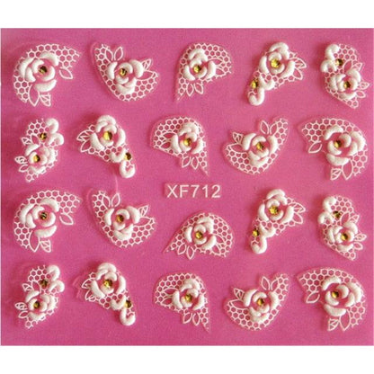 Waterproof Water Transfer Nails Art Sticker Fashion 3D Flower Design Girl And Women Manicure Tools Nail Decoration Decals Decorations Luxurious Nail Art Decoration White Feather Lace Flower Leaf Carving Design Exquisite Pattern Nail Art Supplies
