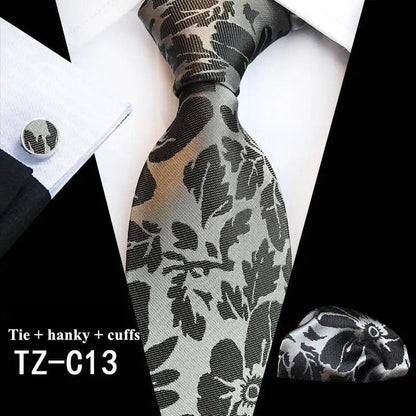 Wedding Bridegroom Floral Print Silk Necktie With Cufflinks Set Fashion High Quality Necktie Set For Men