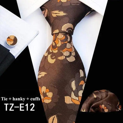 Wedding Bridegroom Floral Print Silk Necktie With Cufflinks Set Fashion High Quality Necktie Set For Men