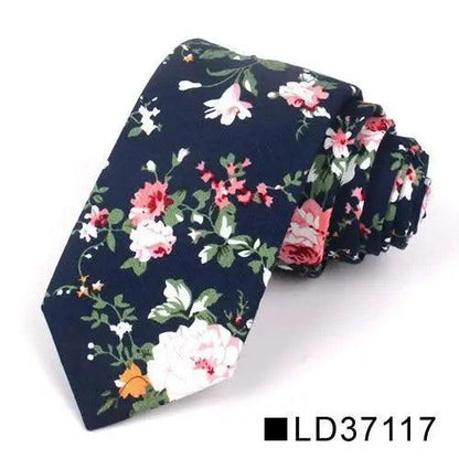 Wedding Men Floral Tie Skinny Cotton Casual Neck Tie Elegant Neckties Flower Print Fashionable Design