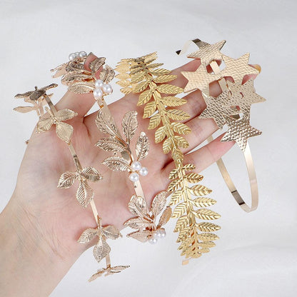 Western Fashion Retro Hair Bands For Women Wedding Metal Gold Leaf Butterfly Hair Headbands Girls Bride Gorgeous Hair Accessories For Women