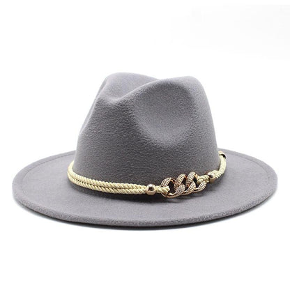White Elegant Wide Brim Simple Hat Summer Women Lady Retro Wide Brim Hat Charming Fedora Hat Solid Color Fedoras Hat With Chain Men Women Cotton Comfortable Jazz Cap 56-58cm