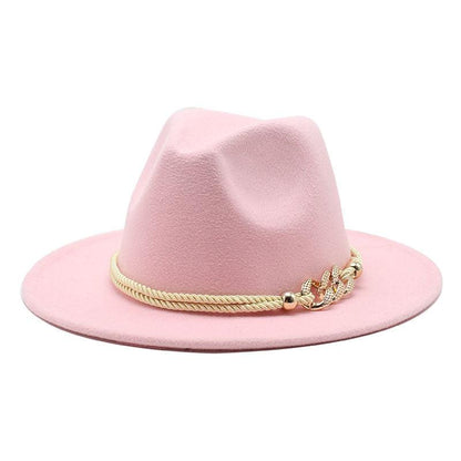 White Elegant Wide Brim Simple Hat Summer Women Lady Retro Wide Brim Hat Charming Fedora Hat Solid Color Fedoras Hat With Chain Men Women Cotton Comfortable Jazz Cap 56-58cm