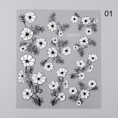 White Embossed Flower Lace 5D Sticker Decal Wedding Nail Art Designs Floral Flower Transfer Decal  Geometry  3D Wave Design Decoration for Women Girls Tape Nail Art Stickers Decal Decoration Geometry Transfer Decals Nail Art Decorations Decoration Decal