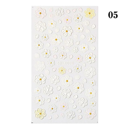 White Embossed Flower Lace 5D Sticker Decal Wedding Nail Art Designs Floral Flower Transfer Decal  Geometry  3D Wave Design Decoration for Women Girls Tape Nail Art Stickers Decal Decoration Geometry Transfer Decals Nail Art Decorations Decoration Decal