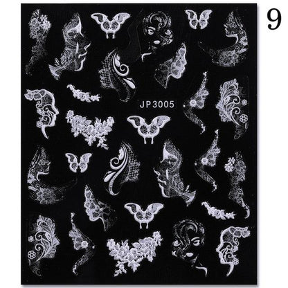 White Embossed Flower Lace 5D Sticker Decal Wedding Nail Art Designs Floral Flower Transfer Decal  Geometry  3D Wave Design Decoration for Women Girls Tape Nail Art Stickers Decal Decoration Geometry Transfer Decals Nail Art Decorations Decoration Decal