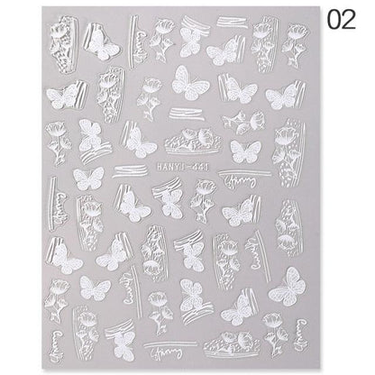 White Embossed Flower Lace 5D Sticker Decal Wedding Nail Art Designs Floral Flower Transfer Decal  Geometry  3D Wave Design Decoration for Women Girls Tape Nail Art Stickers Decal Decoration Geometry Transfer Decals Nail Art Decorations Decoration Decal