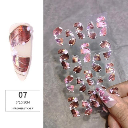 White Embossed Flower Lace 5D Sticker Decal Wedding Nail Art Designs Floral Flower Transfer Decal  Geometry  3D Wave Design Decoration for Women Girls Tape Nail Art Stickers Decal Decoration Geometry Transfer Decals Nail Art Decorations Decoration Decal