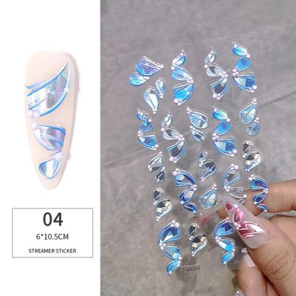 White Embossed Flower Lace 5D Sticker Decal Wedding Nail Art Designs Floral Flower Transfer Decal  Geometry  3D Wave Design Decoration for Women Girls Tape Nail Art Stickers Decal Decoration Geometry Transfer Decals Nail Art Decorations Decoration Decal