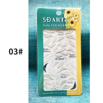 White Embossed Flower Lace 5D Sticker Decal Wedding Nail Art Designs Floral Flower Transfer Decal  Geometry  3D Wave Design Decoration for Women Girls Tape Nail Art Stickers Decal Decoration Geometry Transfer Decals Nail Art Decorations Decoration Decal