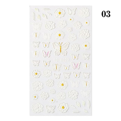 White Embossed Flower Lace Sticker Decal Wedding Nail Art Designs Floral Butterfly Japanese Manicures Nail Decoration Metallic Curve Strip Line Nail Decal Self-Adhesive 3D Wave Design Decoration for Women Girls Adhesive Striping Tape Nail Art Stickers