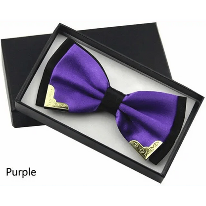 White Men Elegant Polyester Butterfly Bowtie Metal Corners Wedding Bowtie Party Bow Ties