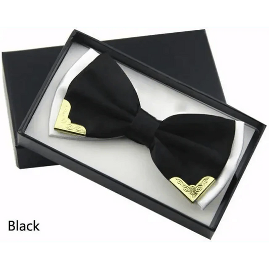 White Men Elegant Polyester Butterfly Bowtie Metal Corners Wedding Bowtie Party Bow Ties