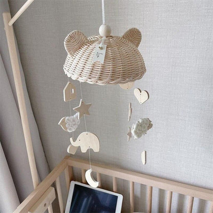 Wind Chime With Wooden Pendant Kids Room Decoration Wall Hanging Ornaments Clouds and Stars Sooth Pendant Toy  Nursery Decoration Gift for Newborn Boys and Girls