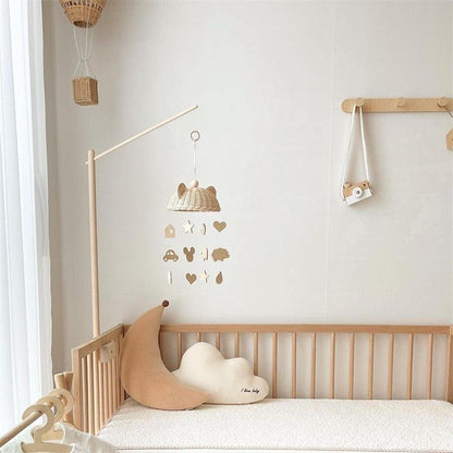 Wind Chime With Wooden Pendant Kids Room Decoration Wall Hanging Ornaments Clouds and Stars Sooth Pendant Toy  Nursery Decoration Gift for Newborn Boys and Girls
