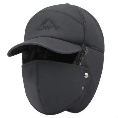 Winter Thermal Black Hat Fashion Ear Protection Face Windproof Adjustable Ski Cap Thicken Outdoor Hat