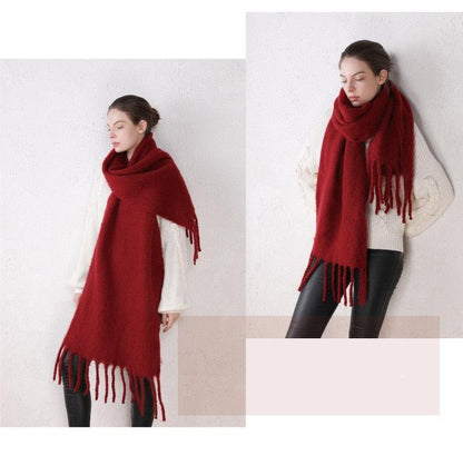 Winter Thick Soft Solid Color Warm Scarf Cashmere Hijabs Lightweight Warm Scarves Wraps Elegant Big Tassels Shawl Long Stole Mufflers For Women