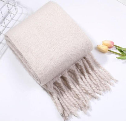 Winter Thick Soft Solid Color Warm Scarf Cashmere Hijabs Lightweight Warm Scarves Wraps Elegant Big Tassels Shawl Long Stole Mufflers For Women
