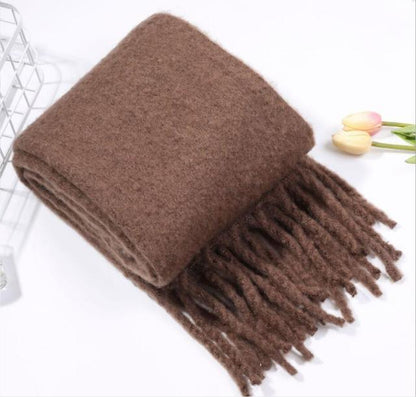 Winter Thick Soft Solid Color Warm Scarf Cashmere Hijabs Lightweight Warm Scarves Wraps Elegant Big Tassels Shawl Long Stole Mufflers For Women