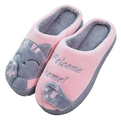 Winter Warm Home Slippers Women Cat Non-Slip Home Shoes Indoor Floor Bedroom Couple Plush House Slippers Comfort Plush Cute House Lucky Cat Warm Indoor Home Shoes