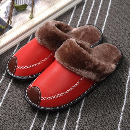 Winter Women Slippers Leather Home House Indoor Non-Slip Thermal Shoes Men Warm Furry Slippers Winter House Slippers Comfy Warm Indoor Outdoor Memory Foam Non Slip Home Bedroom Shoes