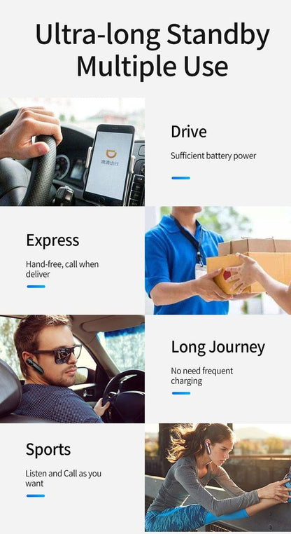 Wireless Bluetooth Headset Business Hands Free Long Standby V5.0 Earphones Waterproof Sport Earbuds With Microphone For Driving