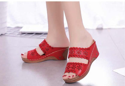 Woman Sandals For Beach Slip On Fashion Sandals Women Thick Bottom Footwear Flat Sandals Soft Leather Vintage Summer Casual Non-Slip Beach Platform Shoes Sandals