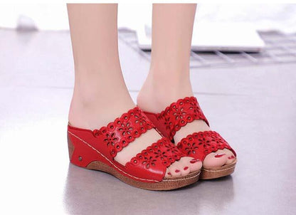 Woman Sandals For Beach Slip On Fashion Sandals Women Thick Bottom Footwear Flat Sandals Soft Leather Vintage Summer Casual Non-Slip Beach Platform Shoes Sandals