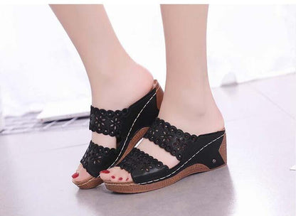 Woman Sandals For Beach Slip On Fashion Sandals Women Thick Bottom Footwear Flat Sandals Soft Leather Vintage Summer Casual Non-Slip Beach Platform Shoes Sandals