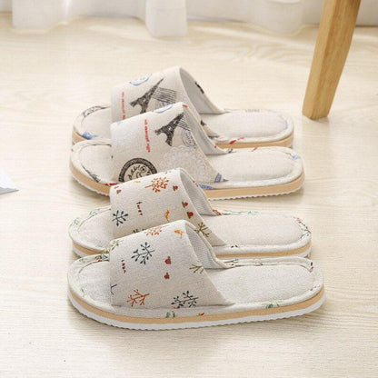Women Casual Floral Home Slippers Soft Non-slip Foam Bottom Slippers Spring Autumn Indoor Couple Linen Slipper Flip Flops Slides Slip-On Indoor Slippers For Women Soft Womens Flannel Home Bedroom Slippers