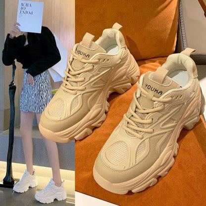 Women Chunky Sneakers Casual Vulcanized Woman High Platform Sneakers Lace Up White Sneakers White Shoes Autumn Winter Fashion Platform High Quality Sneakers