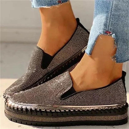Women Flat Glitter Espadrilles Casual Female Mesh Lace Up Platform Comfortable Vulcanized Shoes Unisex Flat Memory Foam Cushioned Insole Casual Slip-On Loafers Shoes