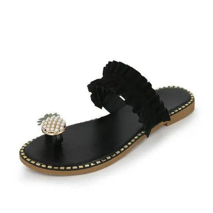 Women Flat Yellow Sandals Summer Fashion Elegant Comfortable Pineapple Design For Womens